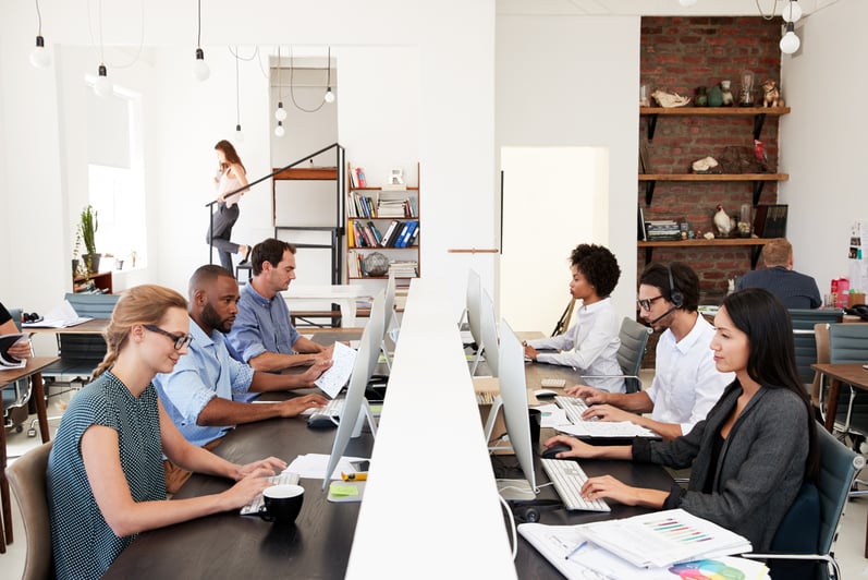 Portugues office employees working during a business day